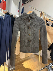 Womens Cable Knit Lapel Cardigan