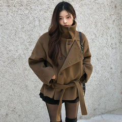 Retro Elegant Woolen Coat with Belt