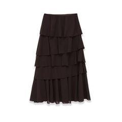 Elastic Waist Solid Color Midi Skirt