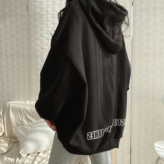 Solid Color Letter Print Oversized Hoodie
