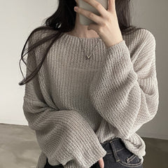 Solid Color Round Neck Oversized Knitted Tee