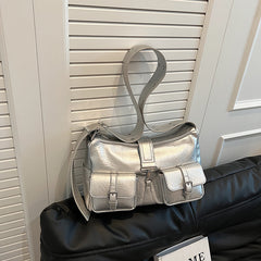 Vintage Pu Leather Buckled Shoulder Bag