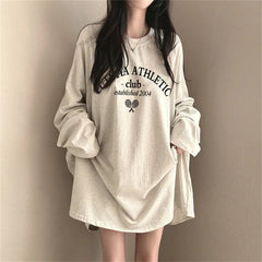 Letter Print Mid-length Long Sleeve Tee