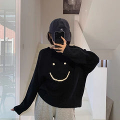 Smiley Face Oversized Sweater - fairypeony