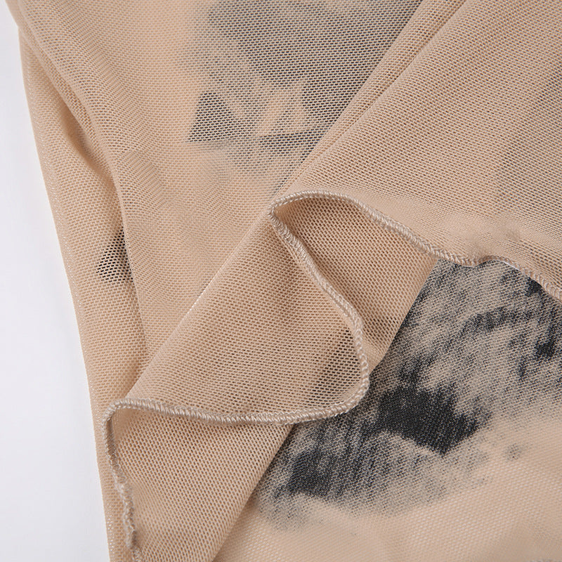 Retro Mesh Butterfly Print Short Sleeve Tee - fairypeony