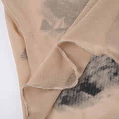 Retro Mesh Butterfly Print Short Sleeve Tee - fairypeony