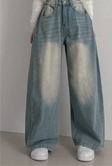Vintage washed wide-leg jeans in light blue, front view