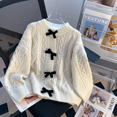 Bow Detail Loose Knit Cardigan - fairypeony