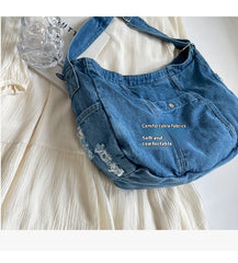 Vintage Washed Denim Crossbody Bag