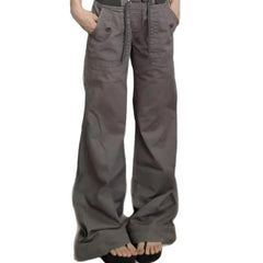 Belted Straight Wide-Leg Denim Pants – Slimming Low-Waist Street Style Jeans in Gray