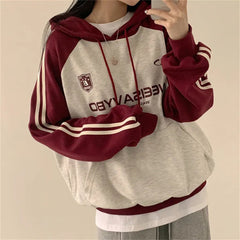 Vintage Logo Print Raglan Striped Sleeve Hoodie