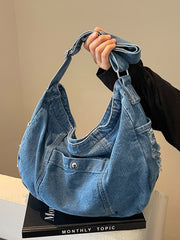 Vintage Washed Denim Crossbody Bag