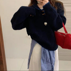 Knit Doll Collar Sweater – Contrast Trim Peter Pan Collar Pullover in 4 Colours