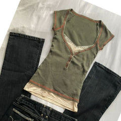 Retro Square Neck Cotton T-shirt
