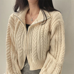 Twist Double Zipper Design Short Cardigan - fairypeony