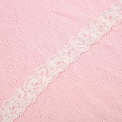 Lace Trim Bow Square Neck Puff Short Sleeve Tee