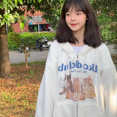 Cute Cats Print Oversized Zip Up Hoodie - fairypeony