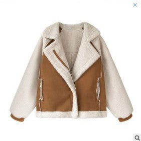 Lambswool Suede Patch Loose Jacket - fairypeony