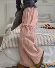 Side Pocket Bow Bandage Parachute Pants