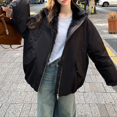 Solid Color Oversized Fur Parka Coat