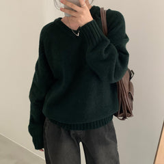 Solid Color V-Neck Loose Sweater