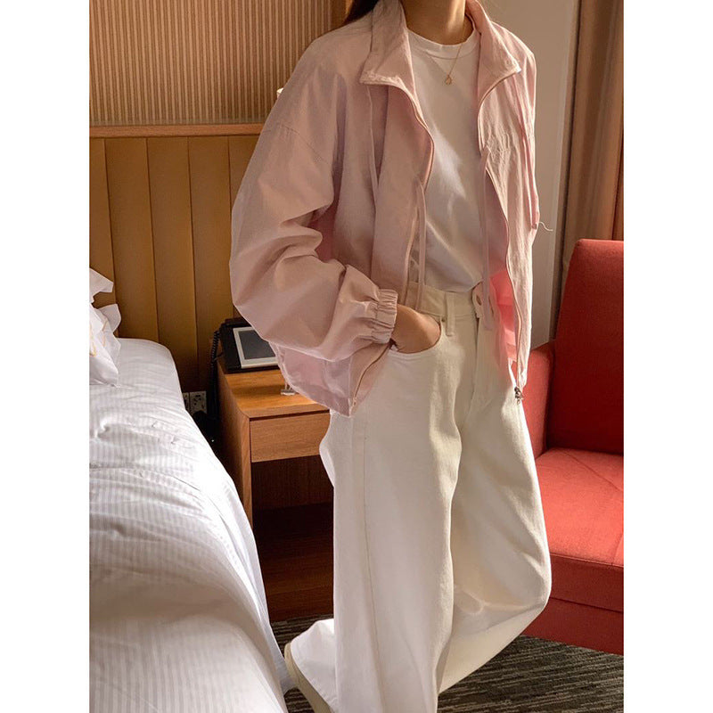 Closed Ribbon Two-Way Windbreaker Jacket - fairypeony