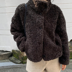 Short Wool-Blend Coat – Korean Sherpa Textured Button Coat in 3 Colours