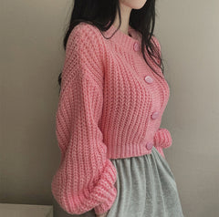 Aesthetic Round Neck Button Cardigan
