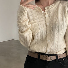 Vintage Cable Knit Slim Knitted Cardigan