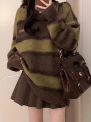 Vintage Round Neck Striped Sweater