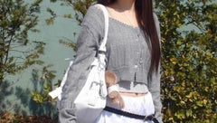 Vintage motorbike leather shoulder bag in White, styled outfit