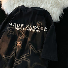 Embroidery Star Oversized Short Sleeve Tee - fairypeony