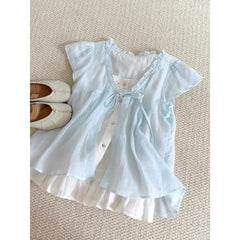 Aesthetic Front Tie Fake Two-piece Tee