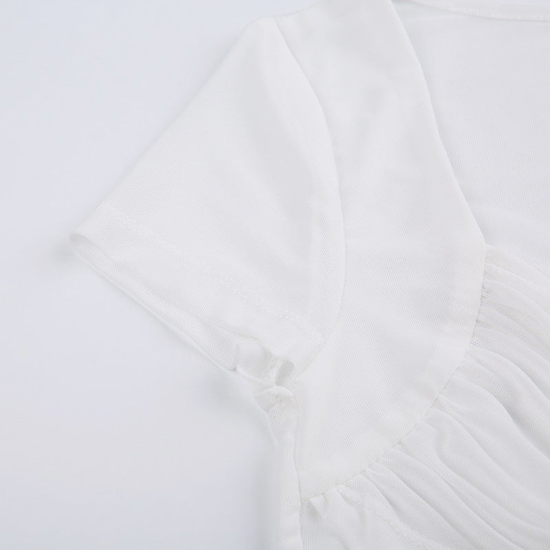 White Tie Strap Mesh Crop Top - fairypeony