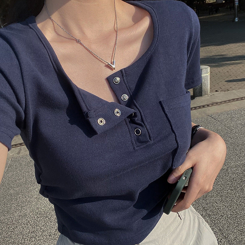 Button-down knitted short-sleeved shirt - fairypeony