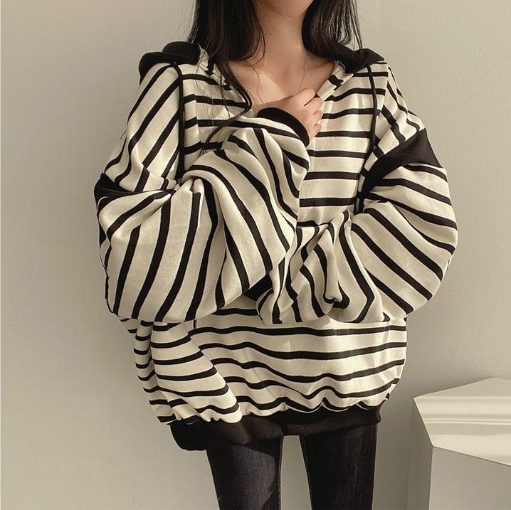 Vintage Striped Oversized Hoodie - fairypeony