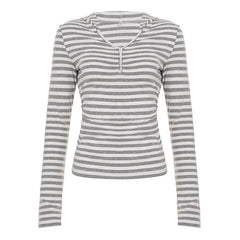 Vintage Striped Hooded Long Sleeve Tee