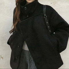 Retro Elegant Woolen Coat with Belt – Korean Chenille Fur Collar Short Coat - fairypeony