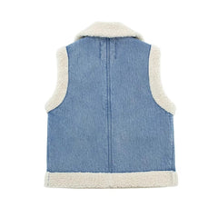 Denim Lamb Wool Sleeveless Jacket - fairypeony