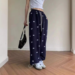 Vintage Bowknot Print Baggy Sweatpants