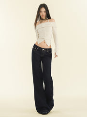 Women's Dark Blue Low Waisted Micro-flared Jeans
