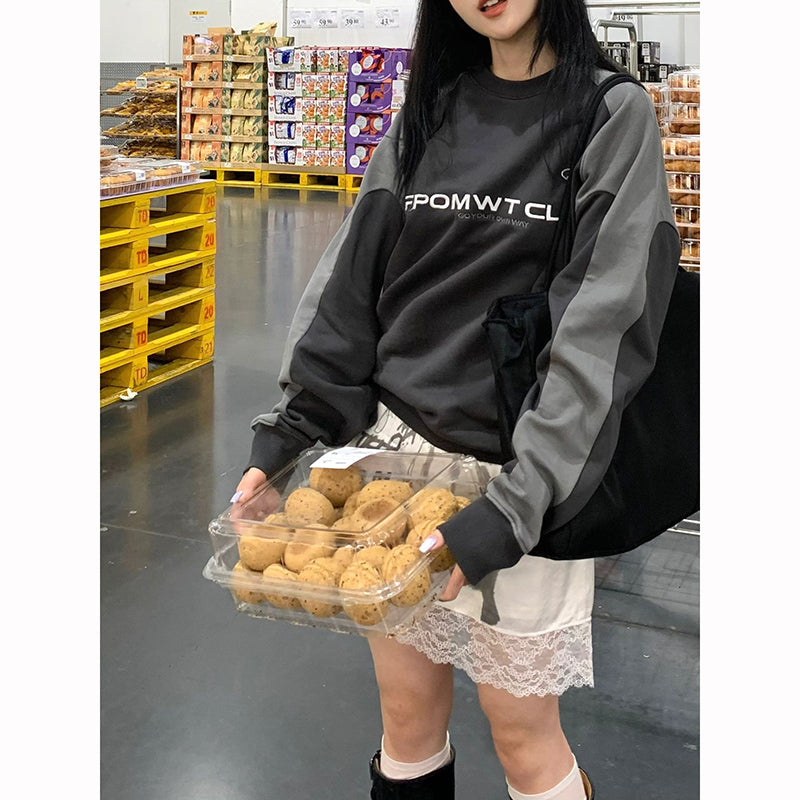 Embroidery Letter Contrast Color Raglan Sweatshirt - fairypeony