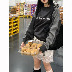 Embroidery Letter Contrast Color Raglan Sweatshirt - fairypeony