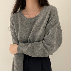 Dark Academia Solid Color Round Neck Sweater