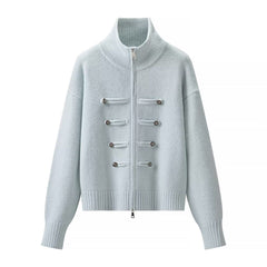 Knit Stand Collar Zipper Sweater – Loose Fit Open-Front Knit in 5 Colours