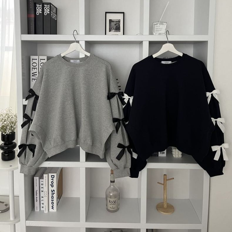 Spring New Women's Round Neck Loose Bow Sweater - fairypeony