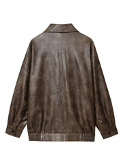 Basic PU Mid-Length Leather Jacket