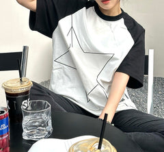 Star Print Raglan Short Sleeve Oversized Tee