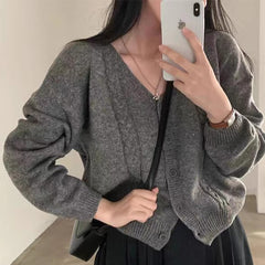 Vintage V-Neck Cable Knit Cardigan