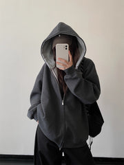 Boxy Heavyweight Hooded Cardigan Jacket